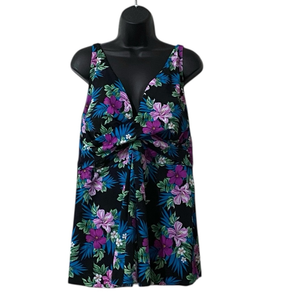 Swimsuits For All Tankini - Tropical Floral Fly Away Tankini Swim Top Size 18
